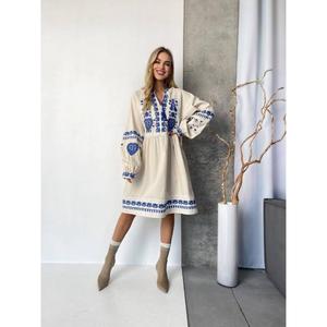 Vestido Bordado Ucraniano - Cintura Natural, Diseño Sólido, 100% Algodón, Ecológico, Vestido Casual para Mujer - Product Image 2