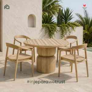 Modern Minimalist Solid Teak Wood <b>Round</b> <b>Outdoor</b> Dining <b>Table</b> Foldable UV-Resistant Durable for Garden Patio Courtyard - Product Image 2