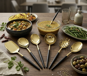 Juego de 6 Servidores de Comida con Recubrimiento de Polvo Negro, Vajilla para Bodas con Recubrimiento PVD Dorado, Acero Inoxidable 304 Apto para Alimentos, Juego de Servidores para Restaurante - Product Image 1