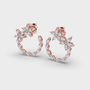 IGI Certified Lab Grown Marquise Diamond Floral Half Hoop <b>Earrings</b> 9K Yellow / White / Rose Gold Flower Diamond <b>Earrings</b> - Product Image 3