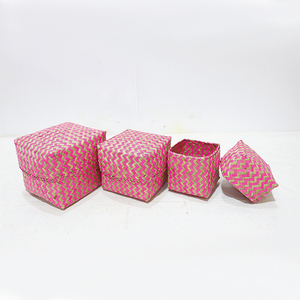 Top Rated Durable Square Woven Palm Leaf Box Lightweight <b>Small</b> Sundries Organizer Decorative Jewelry Case - Product Image 2