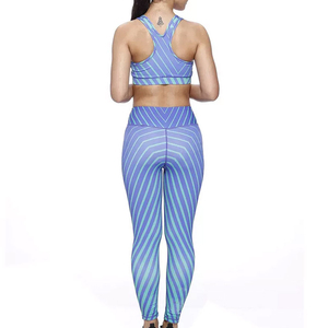 Conjunto de Yoga Acanalado para Mujer, Ropa Deportiva Transpirable de Spandex/Poliéster de Secado Rápido, Cintura Alta, Personalizable - Product Image 4