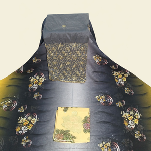 Tela Turquesa de Lujo con Estampado Floral Suizo Dirac y Panel Bordado para Vestidos de Fiesta Somalíes - Product Image 2
