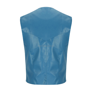 Chaleco de cuero transpirable de alta calidad para hombre, cierre de estilo a presión, cuello en V, servicio OEM para pedidos a granel, Color azul claro - Product Image 2
