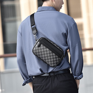 Waterproof Men Plaid PU Crossbody Bag Durable <b>Small</b> Square Polyester Shoulder Bag Casual Daily <b>Purse</b> - Product Image 3