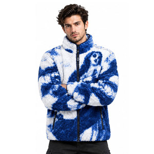 Veste en polaire de qualité export, impression numérique, motif personnalisé, fermeture éclair, col montant, coupe décontractée, hiver, bleu et blanc - Product Image 4