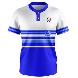 Maillot de baseball blanc et bleu roi à manches courtes avec motif rayé, respirant, uniforme d'équipe pour l'entraînement et les activités sportives - Product Image 1