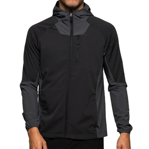 <b>Men's</b> Black Hooded Windproof <b>Jacket</b> Regular Fit Zipper Closure Sporty Style Autumn Wear Polyester Material - Product Image 1