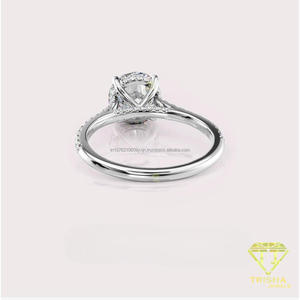 Anillo de Compromiso de Diamante Moissanite de Corte Redondo, Oro Blanco, 6 Puntas, Solitario, con Anillo de Promesa de Boda para Mujer - Product Image 4