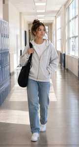 ONETEN APPARELS Conjunto de Sudadera Corta Azul Marino y Pantalones Jogger de Pierna Ancha para Mujer, Manga Larga, Estampado, Estilo Urbano, Chándal Holgado - Product Image 3