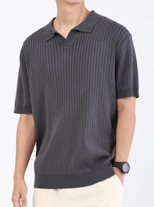 Custom Men's Summer <b>Half</b>-<b>Sleeved</b> <b>T</b> <b>Shirt</b> Slim Casual Striped Design Breathable Lapel Trendy Print Short-<b>Sleeved</b> Knitted Top - Product Image 3