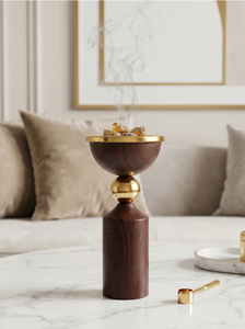 Brûleur à Bakhoor en bois de luxe avec bol en métal doré, brûleur à encens arabe, brûleur à Oud, porte-encens, décoration d'intérieur, brûleur à Oud arabe - Product Image 3