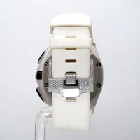 Montre mécanique de luxe pour homme en acier inoxydable, cadran analogique, chronographe en verre, bracelet en silicone blanc, boîtier carré de 41 mm, bouton poussoir