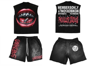 Conjunto High Street de Algodón Pesado con Lavado Vintage, Camiseta con Estampado Digital DTG, Parche de Insignia y Shorts de Mezclilla con Diseño Personalizado Mixto - Product Image 6