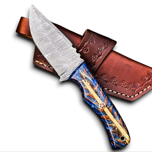 Cuchillo de Supervivencia UA Supplies para Camping y Caza, Hoja Fija de Acero de Damasco, Mango de Piña, Funda Multifunción EDC, 8 Pulgadas - Product Image 1