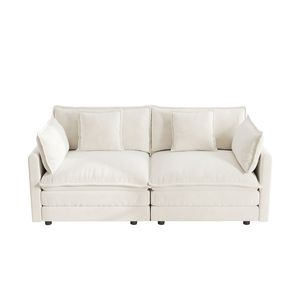 Divano Moderno a Due Posti in Tessuto Ciniglia Bianco per Soggiorno, Grande Dimensione, 2 Posti Profondi, 4 Cuscini, Imbottito, 4 Posti 4 Cuscini - Product Image 5