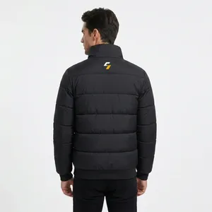 Men's Black Puffer <b>Jacket</b> Stand Collar Zipper Closure Windproof Casual Winter 100% Polyester Solid Color - Product Image 3