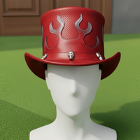 Chapeau haut-de-forme rouge en cuir fait main de qualité supérieure, style gothique steampunk, accessoire de cosplay pour festival