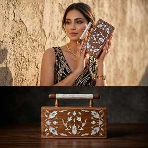Pochette en bois contemporaine haut de gamme avec incrustation de nacre et détails élégants en nacre pour mariages modernes, festivals et soirées - Product Image 5