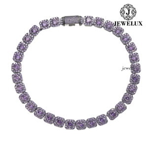 Indian Supplier <b>Statement</b> <b>Necklace</b> 925 Silver Black Rhodium Moissanite Cushion Cut Geometric Bead Chain Unisex Luxury Party - Product Image 1