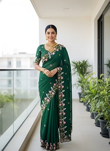 Sari Rangoli doux et élégant avec broderies et magnifique chemisier à broderies continues - Product Image 3