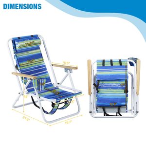 Sedia da campeggio pieghevole portatile a 4 posizioni con poggiatesta, portabicchieri, braccioli in legno e imbottitura in cotone (blu) - Product Image 4
