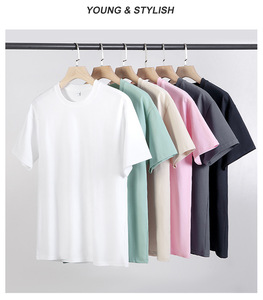 T-shirt en coton blanc pour homme, manches courtes, col rond, coupe classique, couleur unie, respirant, tricot jersey - Product Image 5