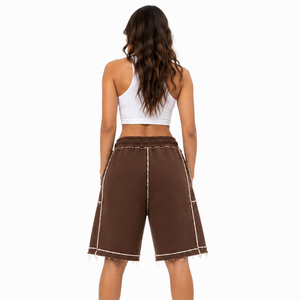Shorts en molleton pour femme, taille à cordon de serrage personnalisable, coupe ample, décontractés, 100% coton épais, pour l'hiver, longueur genou - Product Image 2
