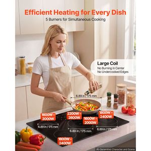 Piano Cottura a Induzione da 30 Pollici, 5 Fuochi, Fornello Elettrico da Incasso 220V 9200W, Bruciatore a Induzione Intelligente per Cucina con 9 Livelli di Potenza e Display LED - Product Image 2