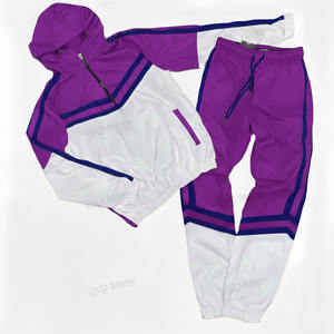 Chándales OEM impermeables con cremallera, chaqueta y pantalones de nailon de retazos, conjuntos de Jogger, chándal de nailon informal a rayas laterales para hombre - Product Image 3