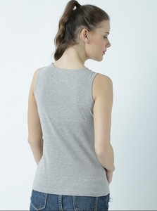 Débardeur Femme Gris à Imprimé Floral, Col Rond, Sans Manches, Tricoté 100% Coton Respirant, avec Logo Avant - Product Image 4