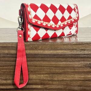 Cartera Larga de Cuero con Diseño a Cuadros Rojos y Blancos para Mujer, Estilo Occidental, con Correa para la Muñeca y Ranuras para Tarjetas y Efectivo - Product Image 1