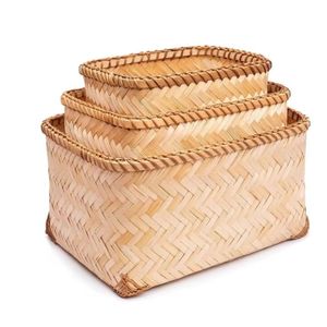 Set of 3 Bamboo <b>Baskets</b> Eco-friendly Natural <b>Stackable</b> Bamboo Storage Nesting Laundry Organizer Bins for Home Decor - Product Image 2