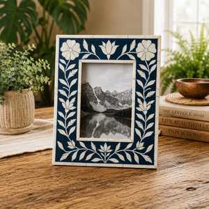 HANDICRAFTS ZONE HCZ-103 Handmade UV <b>Printed</b> 1 Color Durable Elegant Rectangle Vertical Bone Inlay 4x6 Tabletop Photo <b>Frame</b> - Product Image 2