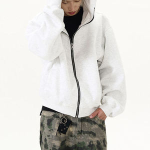Mens Zipper Hoodie Loose Fit Full ZIP Hooded Sweatshirt Clean Hood Street Fashion Blank ZIP <b>Jacket</b> Custom Private Label Apparel - Product Image 5