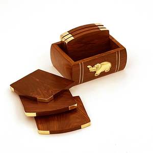 Ensemble de sous-verres en bois et en laiton pour la décoration de table de bureau, articles anciens, sous-verres élégants et fonctionnels, décoration pour la maison et le bureau - Product Image 3