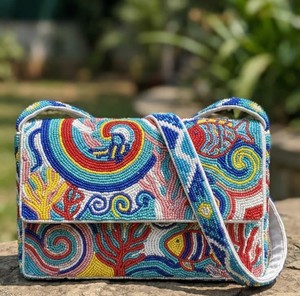 Embroidered Beaded Shoulder Bag Ocean Wave Pattern <b>Seed</b> Bead Modern Crossbody Purse Fashion Clutch Women Boho Evening Handbag - Product Image 3