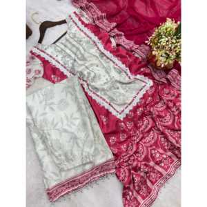 Ensemble de soirée blanc pour femme HK Designer, haut fantaisie - pantalon palazzo et dupatta, taille M, pour occasions spéciales - Product Image 3