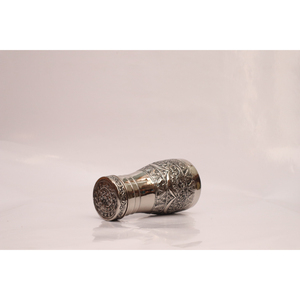 Handcrafted Antique Silver-Plated Copper Water Bottle with Intricate Floral Engraving Eco-Friendly Metal Drinkware Gift Set - Product Image 1