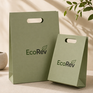 Sac en papier vert EcoRev avec poignée en ruban, sac plat standard écologique pour les achats professionnels - Product Image 5