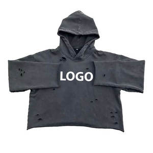 Sudadera con capucha extragrande con logo personalizado, efecto desgastado, lavado ácido, bajo cortado, dobladillo sin rematar vintage, para hombre y mujer - Product Image 5