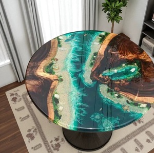 Table moderne en bois de noyer avec dessus en résine époxy, design rivière océan île transparente pour bar, salle à manger, café, meubles de salle à manger DIY - Product Image 3