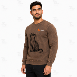 Sweat-shirt à col rond à manches longues pour homme, en coton 100% respirant, à séchage rapide, écologique, doublé en polaire, effet délavé minéral et délavé à l'acide - Product Image 2