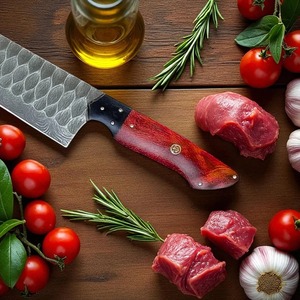 Cuchillo de chef de 13 pulgadas, acero damasco japonés, cuchillo de cocina ultra afilado de 67 capas, mango de resina con funda de cuero. - Product Image 4