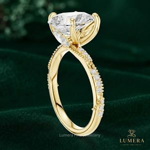Anillos de oro clásicos con diamantes para compromiso, boda o aniversario, corte pera, oro macizo, corte redondo brillante, joyería fina especial para mujer - Product Image 4