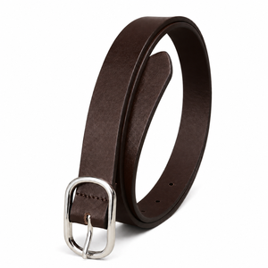 Womens Brown PU Leather <b>Belt</b> for Jeans <b>Silver</b> <b>Buckle</b> Casual Waist Accessory Wholesale Supplier Adjustable Everyday Fashion Style - Product Image 1
