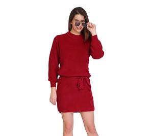 Robe pull en laine élégante longue ceinturée Florence pour femmes hiver/automne impression simple 3D manches françaises 100% coton crayon naturel - Product Image 1