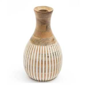 Vase en bois rayé artisanal, urne décorative sculptée en bois naturel, récipient à fleurs moderne pour table, accent de salon ou d'hôtel - Product Image 1