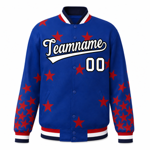 Custom Blue <b>Star</b> Varsity <b>Jacket</b> Wool/Polyester Shell Stand Collar Autumn 100% Polyester Fiber Filled - Product Image 3