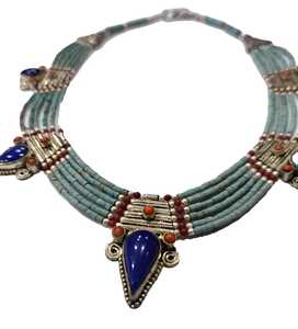 Collier pendentif vintage en turquoise naturelle, corail et lapis-lazuli avec argent sterling 925, fait main, unisexe, chaîne à perles - Product Image 5